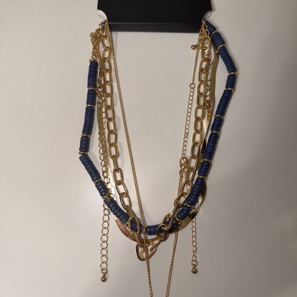 Torrid NWT Evil Eye Layered Necklace Gold Tone Blue Beaded Charm - Picture 3 of 7